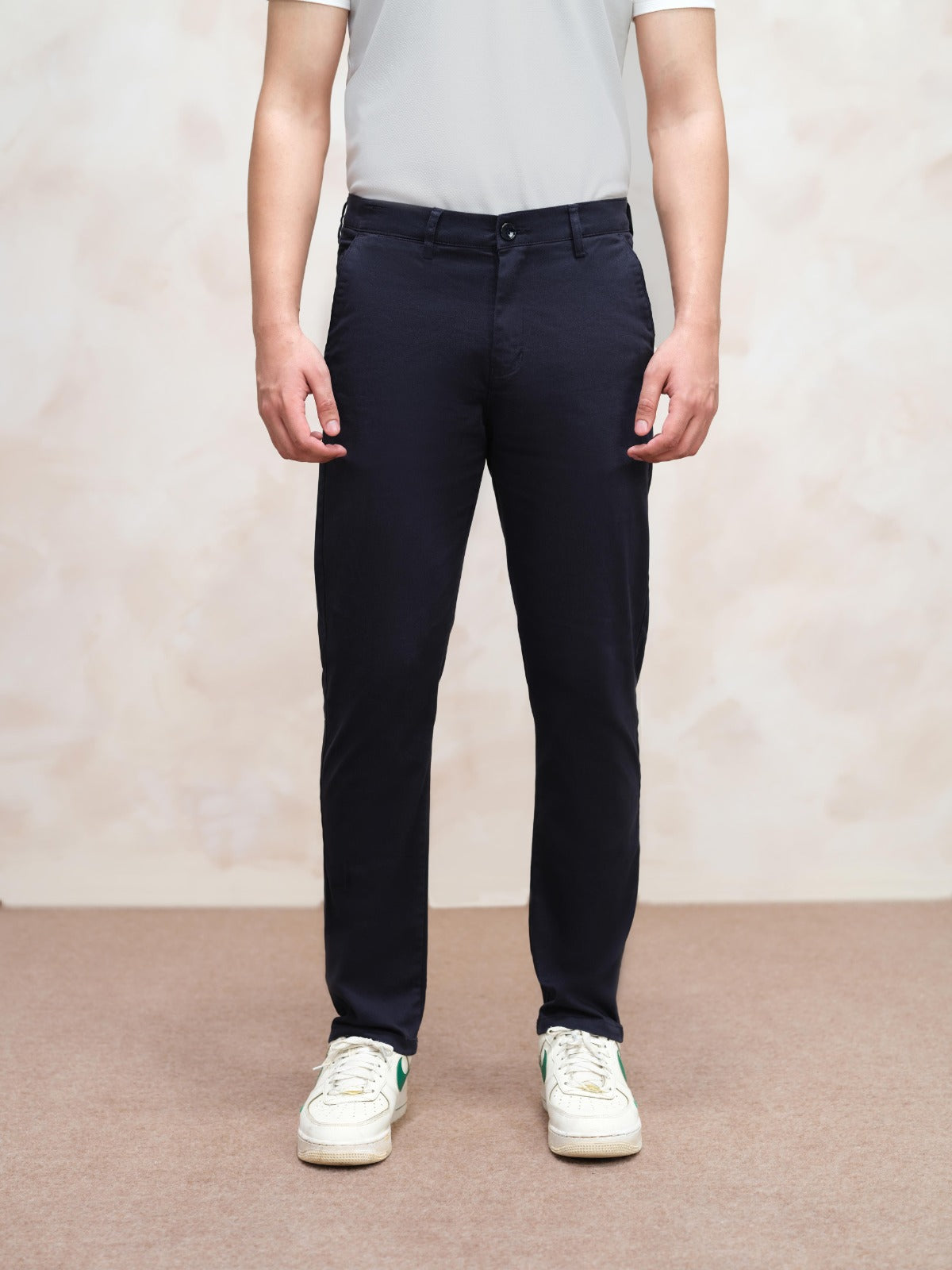 Navy Cotton Stretch Straight-Fit Chinos