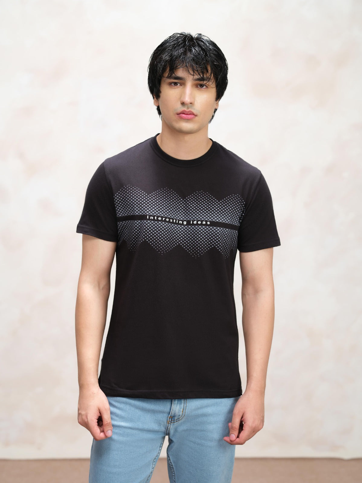Black Graphic Crewneck T-Shirt – "Interesting Ideas" Print